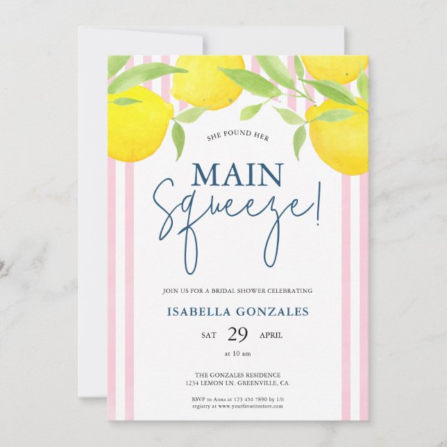 Invitation Pink Lemon Main Squeeze Bridal Shower (Devant)