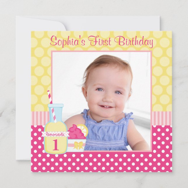 Invitation Pink Lemonade Polka Dot 1er Anniversaire Photo (Devant)