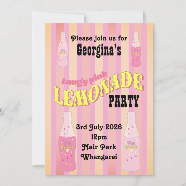 Invitation Pink Lemonade Vintage Soda Bottle Ombre Retro (Devant)