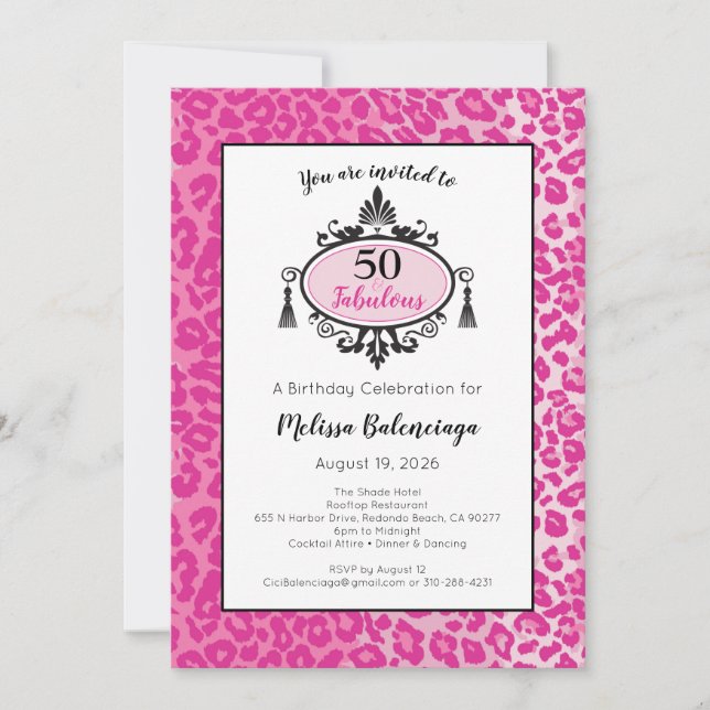 Invitation Pink Leopard 50 & Fabulous Happy 50th Birthday  (Devant)