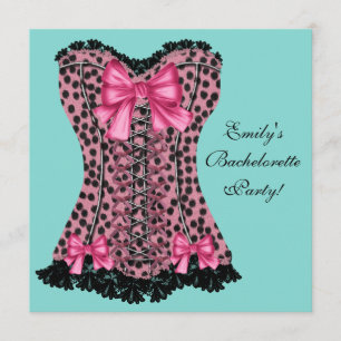 Invitation Pink Leopard Corset Turquoise Blue Bachelorette