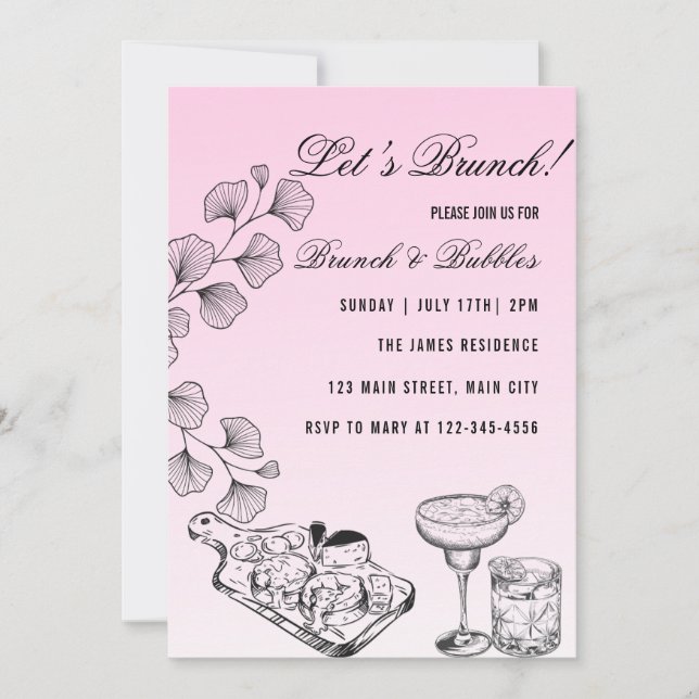 Invitation Pink Lets Brunch, Brunch Et Bulles (Devant)