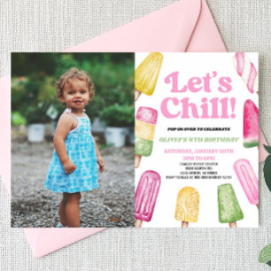 Invitation Pink Let's Chill Popsicle Photo Anniversaire