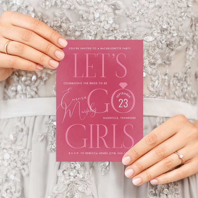Invitation Pink Lets Go Girls Bachelorette Party (Modern girly pink Let's Go Girls country western bachelorette party invitation)