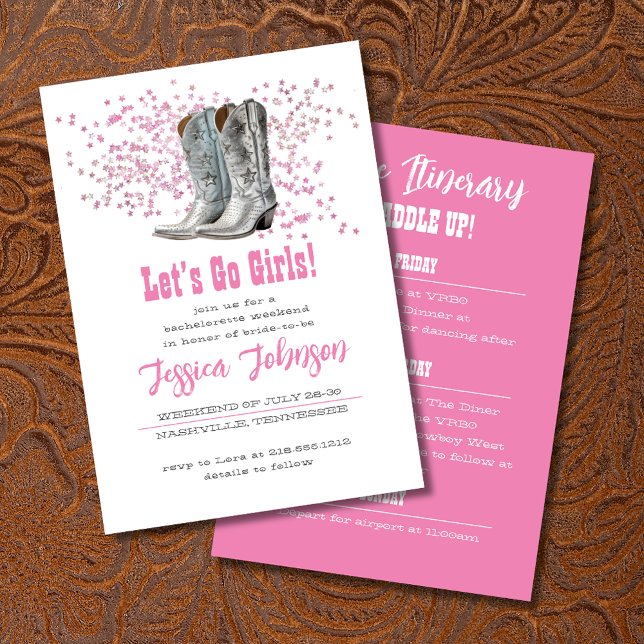 Invitation Pink Let's Go Girls Western Bachelorette Party (Créateur téléchargé)
