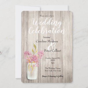 Invitation Pink Lilac Mason Jar Grange Bois Mariage rustique