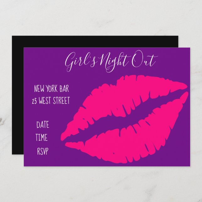Invitation Pink Lipstick fun fille's night out Party (Devant / Derrière)