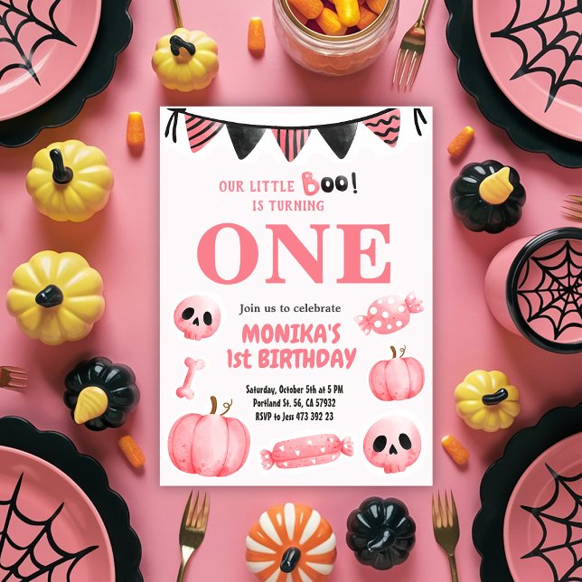 Invitation Pink Little Boo One Girl Halloween 1er anniversair (Créateur téléchargé)