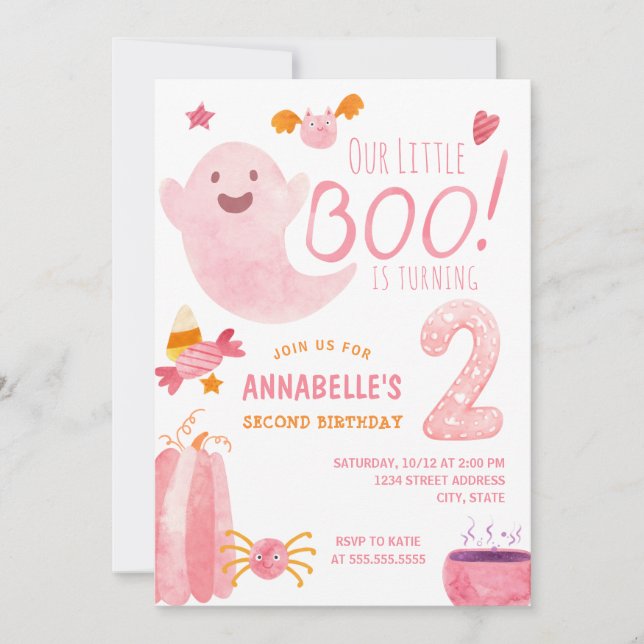 Invitation Pink Little Boo tourne deux Halloween 2e Anniversa (Devant)