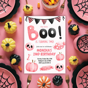 Invitation Pink Little Boo Two Girl Halloween 2e anniversaire