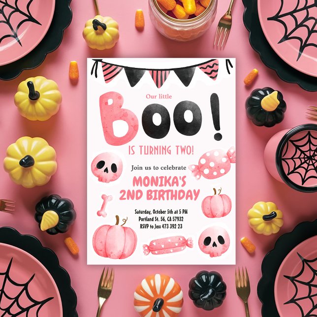 Invitation Pink Little Boo Two Girl Halloween 2e anniversaire (Créateur téléchargé)