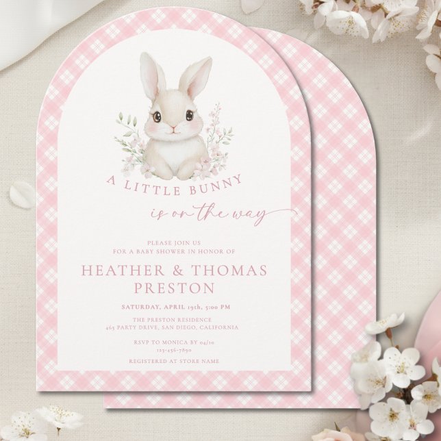 Invitation Pink Little Bunny Gingham Arch Baby Shower (Créateur téléchargé)
