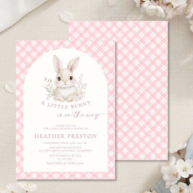 Invitation Pink Little Bunny Gingham Arch Baby Shower (Créateur téléchargé)