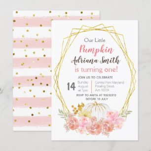 Invitation Pink Little Citrouille Automne Anniversaire Automn
