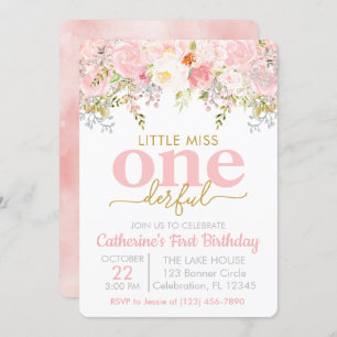 Invitation Pink Little Miss ONE derful Girl Premier anniversa