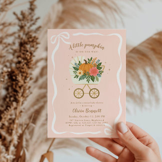 Invitation Pink Little Pumpkin Stroller Girl Baby Shower