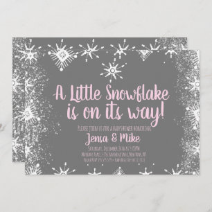Invitation Pink Little Snowflakes SnowScript Baby shower