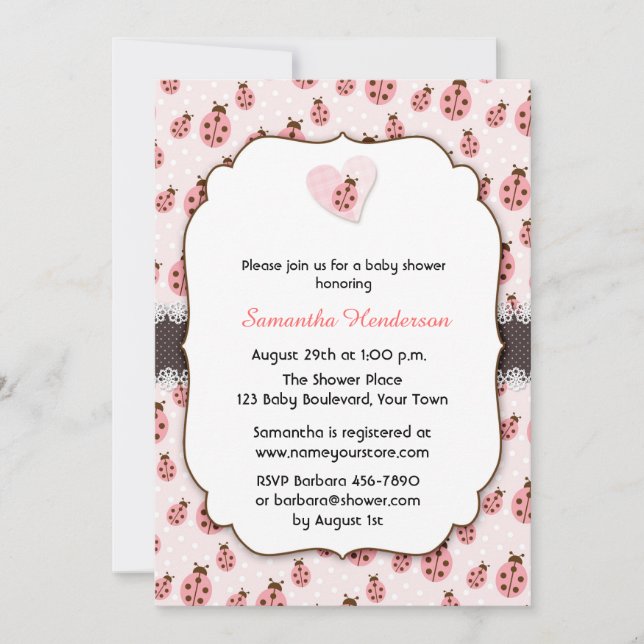 Invitation Pink Love Bug, Girl Baby shower (Devant)