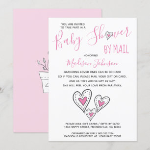 Invitation Pink Love Hearts Girl Baby shower par courrier