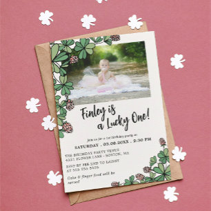 Invitation Pink Lucky One Four Leaf Clover 1er Anniversaire