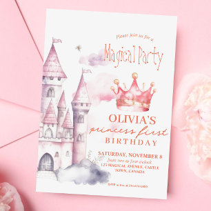 Invitation Pink Magic Princess Castle 1er anniversaire