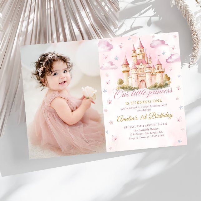 Invitation Pink Magical Princess Castle Girl Birthday Photo (Créateur téléchargé)
