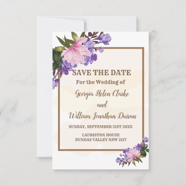 Invitation Pink Magnolia Lavender Floral Enregistrer La Date (Devant)