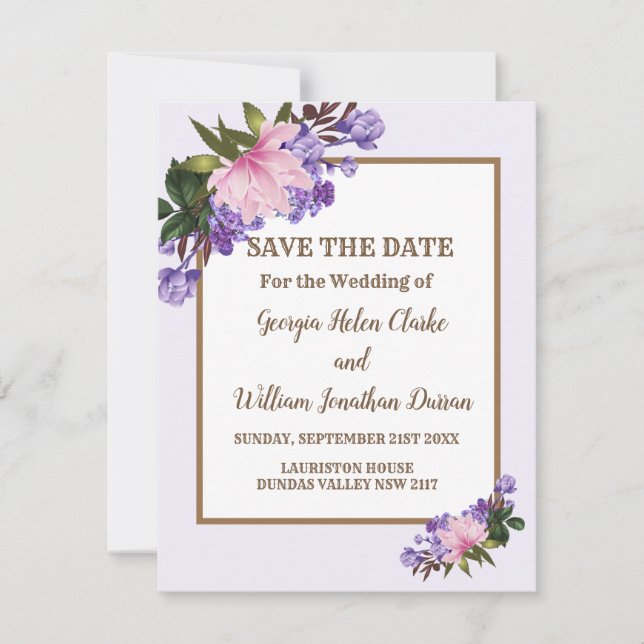 Invitation Pink Magnolia Lavender Floral Enregistrer La Date (Devant)