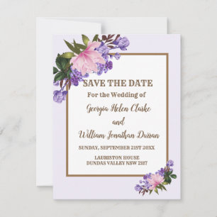 Invitation Pink Magnolia Lavender Floral Enregistrer La Date