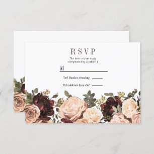 Invitation Pink & Maroon Floral Greenery Feuille Mariage RSVP