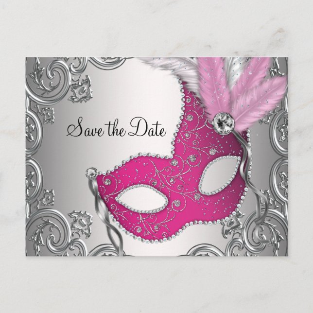 Invitation Pink Masquerade Enregistrer la Date (Devant)
