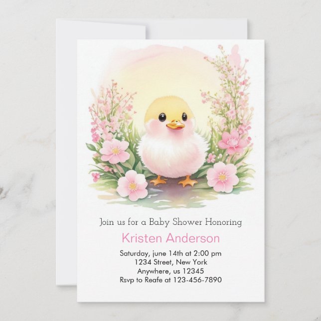 Invitation Pink Meadow Whimsy Duckling Girl Baby shower (Devant)