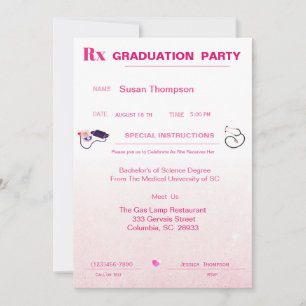 Invitation Pink Médicale Prescription Pad Graduation