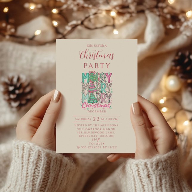 Invitation Pink Merry Merry Christmas Tree (Créateur téléchargé)