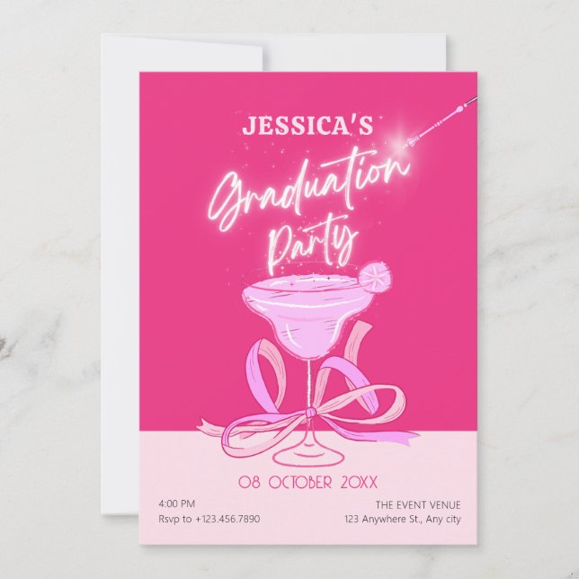 Invitation Pink mignon arc brillant cocktail graduation (Devant)
