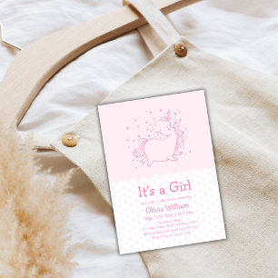 Invitation Pink mignon Polka Dot Unicorn Girl Baby shower