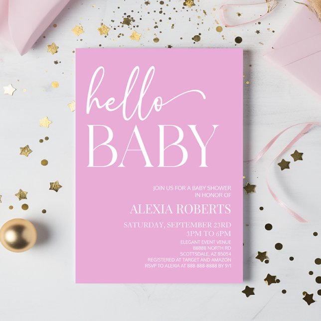 Invitation Pink Minimal Hello Baby Baby shower (Créateur téléchargé)