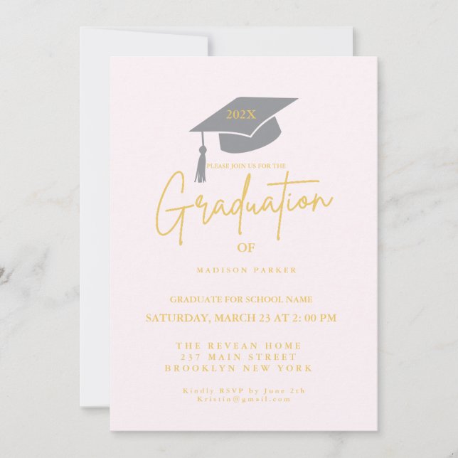 Invitation Pink Minimalist Photo Graduation Party (Devant)