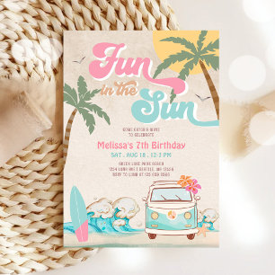 Invitation Pink Mint Aqua Girl Amusant Au Soleil Anniversaire