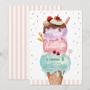 Invitation Pink Mint Crème de glace cône Scoop Anniversaire I