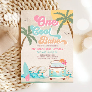 Invitation Pink Mint One Cool Babe Surfing 1er anniversaire