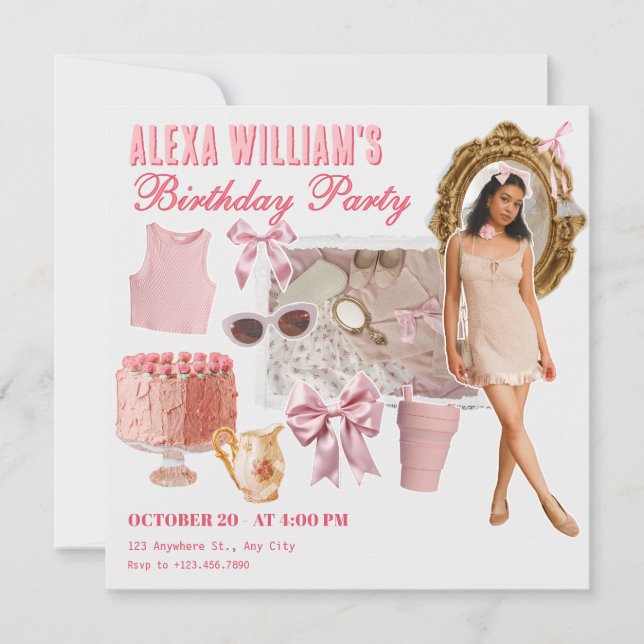 Invitation Pink mode collage photo anniversaire (Devant)