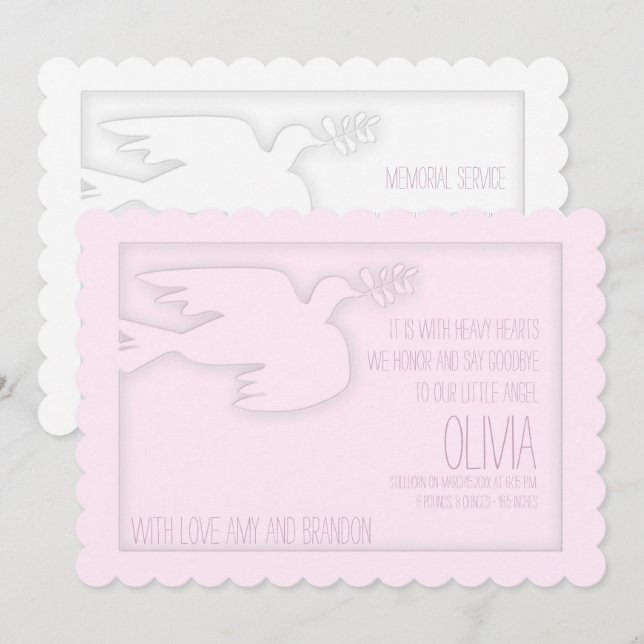Invitation Pink Modern Dove Baby Célébration personnalisée de (Devant / Derrière)