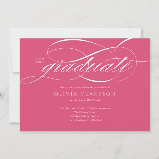 Invitation Pink Modern Élégant Script Photo Graduation Party (Devant)
