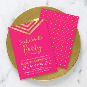 Invitation Pink Modern Faux Gold Chevron Bacheloron Party