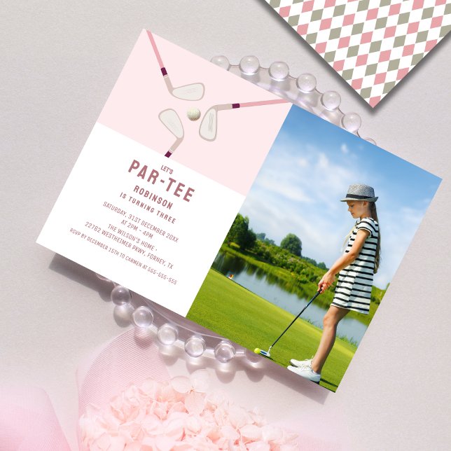 Invitation Pink Modern Let's Par-tee golf anniversaire Photo (Créateur téléchargé)