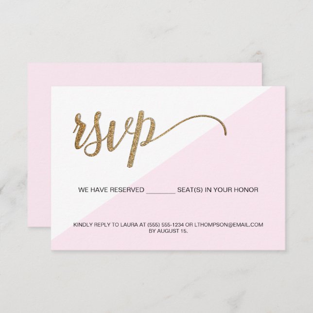 Invitation Pink Modern RSVP Gold Aucun envoi Réservé Siège (Devant / Derrière)