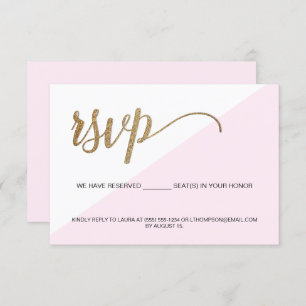 Invitation Pink Modern RSVP Gold Aucun envoi Réservé Siège