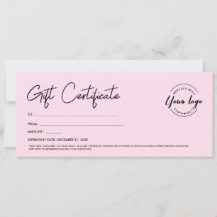 Invitation Pink Modern Script Custom Logo Certificat cadeau L