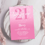 Invitation Pink moderne 21e anniversaire<br><div class="desc">Une simple invitation moderne 21ème anniversaire avec une élégante typographie de script de calligraphie et un design minimaliste en rose et blanc.</div>